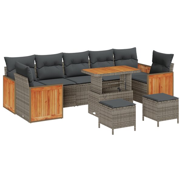 vidaXL Ensemble de canapé de jardin 10 Pièces Gris  Gris foncé