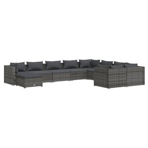 Salon de jardin meuble d'extérieur ensemble de mobilier 10 pièces avec coussins résine tressée gris 02_0015137