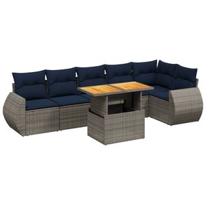 vidaXL Salon de jardin 7 Pièces avec coussins gris résine tressée