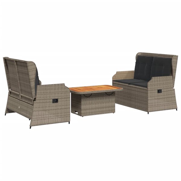 vidaXL Salon de jardin 3 Pièces avec coussins Gris Résine tressée
