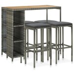 vidaXL Ensemble de bar de jardin 5 Pièces et coussins Résine tressée Gris