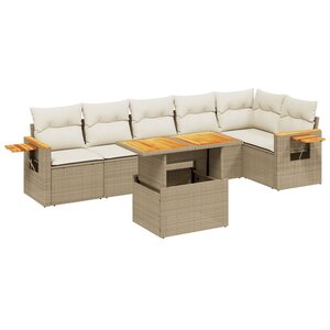 vidaXL Salon de jardin avec coussins 7 Pièces beige résine tressée
