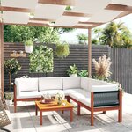 vidaXL Salon de jardin 6 Pièces avec coussins Crème Bois d'acacia solide