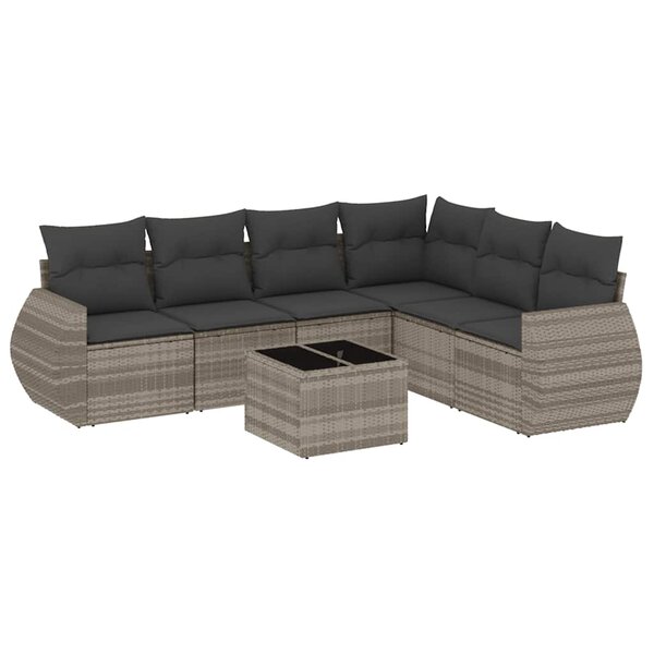 vidaXL Salon de jardin avec coussins 7 Pièces gris clair résine tressée