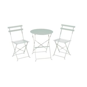Set bistrot 2 personnes - Table ronde 60 cm avec 2 chaises - Acier  thermolaqué - Vert Céladon