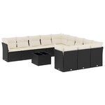 vidaXL Salon de jardin 12 Pièces avec coussins noir résine tressée