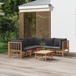 vidaXL Salon de jardin 6 Pièces avec coussins gris foncé bambou