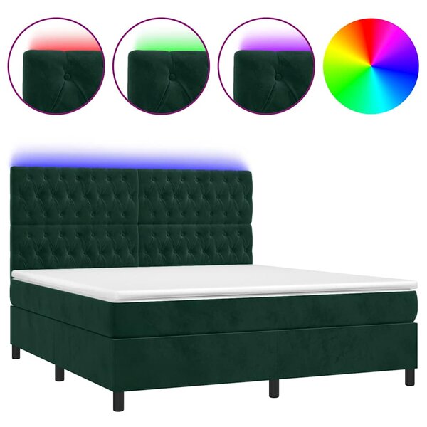 vidaXL Sommier à lattes de lit matelas et LED Vert foncé 180x200 cm