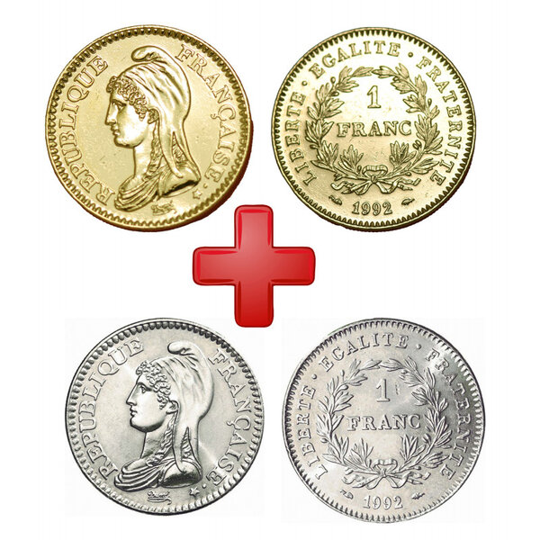 1 franc république + dorée or fin 24 carats
