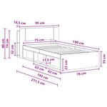 vidaXL Cadre de lit avec rangement Gris béton 75 x 190 cm