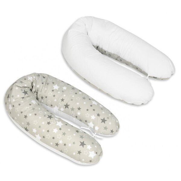 Coussin maternité pre/post natal usages multiples Etoiles girses et blanches sur fond gris   blanc