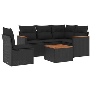 vidaXL Salon de jardin 6 Pièces avec coussins noir résine tressée