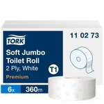 Lot de 6 Bobines Papier toilette Maxi Jumbo Premium doux 2 plis L360 m x D26 cm blanc TORK