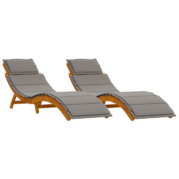 Chaises longues vidaXL avec coussins (2 Pièces) - Gris foncé  en bois d'acacia massif