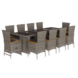 vidaXL Ensemble à manger de jardin 11Pièces avec coussins gris poly rotin