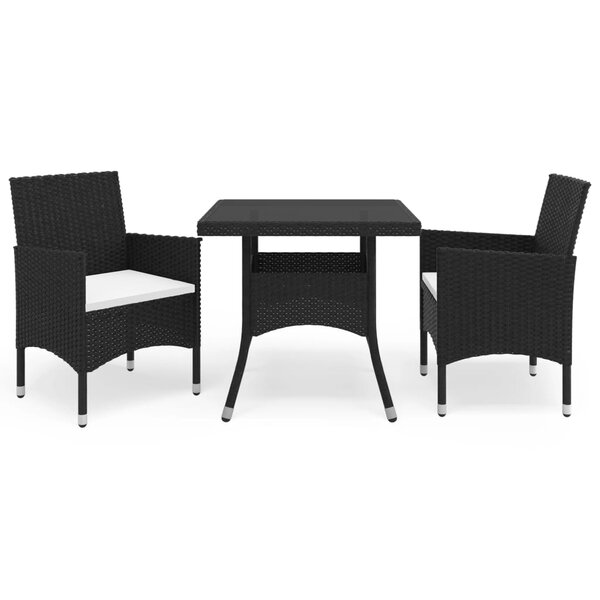 vidaXL Ensemble à manger de jardin 3 Pièces Noir Résine tressée et verre