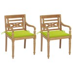 vidaXL Chaises Batavia lot de 2 coussins vert vif Bois de teck massif