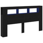 vidaXL Tête de lit LED avec étagère Chêne noir 180 x 18.5 x 103.5 cm