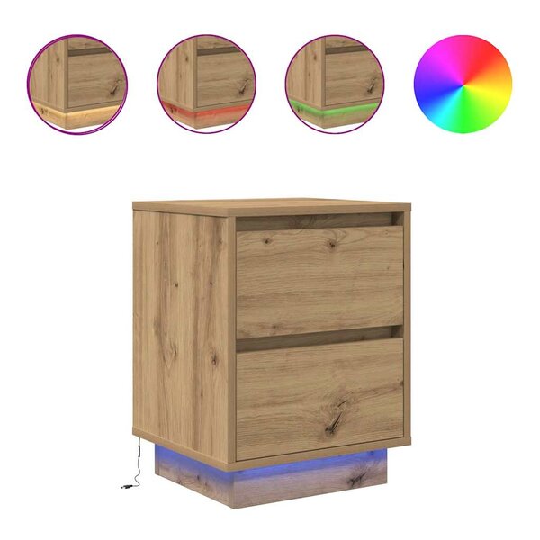 vidaXL Armoires de chevet lumières LED 2Pièces chêne artisanal 38x34x50cm