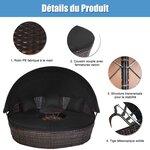 Lit de jardin rond d'exterieur table relevable modulable et convertible - pare soleil réglable rotin pe coussins inclus noir 20_0008702