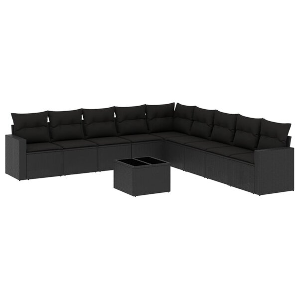 vidaXL Salon de jardin 10 Pièces avec coussins noir résine tressée