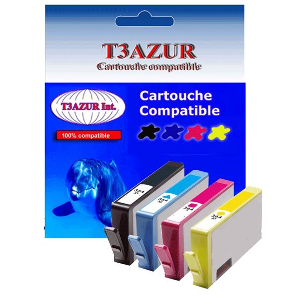 4 Cartouches compatibles avec HP DeskJet 3070A, 3520, 3522, 3524 remplace HP 364XL  - T3AZUR