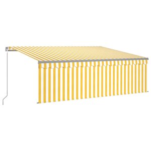 vidaXL Auvent manuel rétractable avec store et LED 4x3m Jaune et blanc