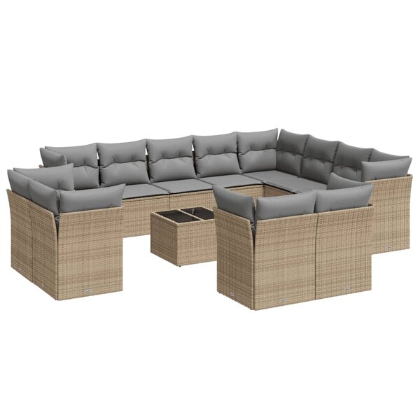 vidaXL Salon de jardin avec coussins 13 Pièces beige résine tressée