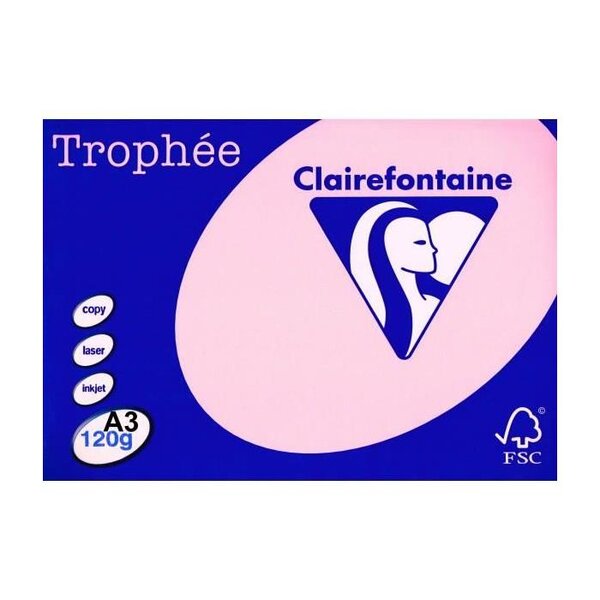 Ramette 250 Feuilles Papier 120g A3 420x297 mm Certifié FSC ROSE TROPHÉE