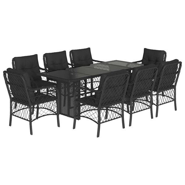 vidaXL Ensemble à manger de jardin 9Pièces coussins noir résine tressée