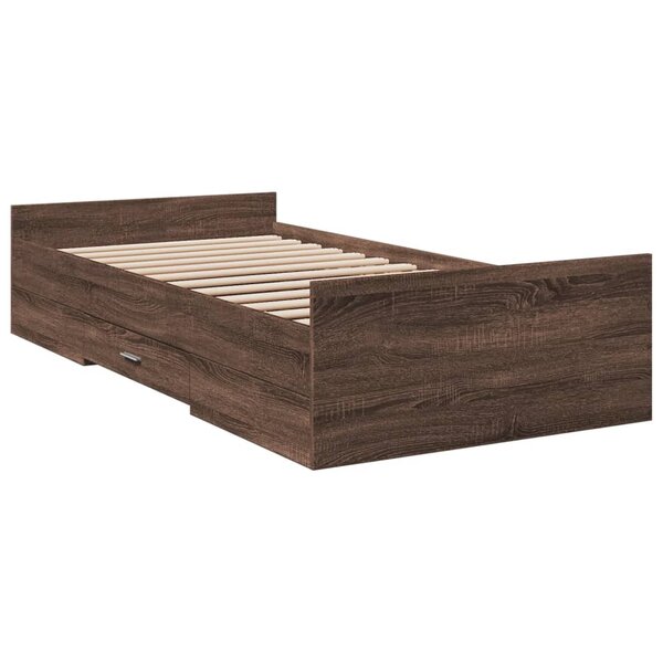 vidaXL Cadre de lit à tiroirs chêne marron 90x190 cm bois d'ingénierie