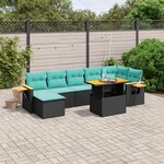 vidaXL Salon de jardin 8 Pièces avec coussins noir résine tressée
