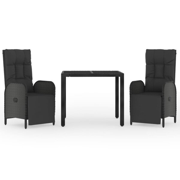 vidaXL Ensemble à manger de jardin avec coussins 3 Pièces Noir