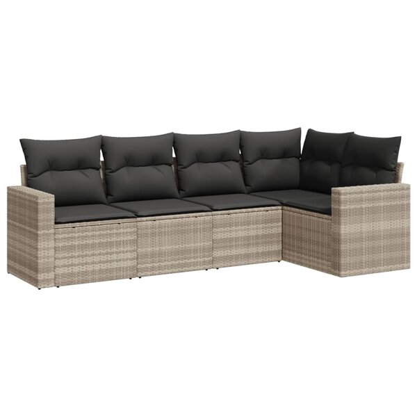 vidaXL Salon de jardin 5 Pièces avec coussins gris clair résine tressée