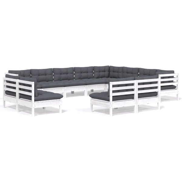 vidaXL Salon de jardin 12 Pièces avec coussins blanc bois de pin solide