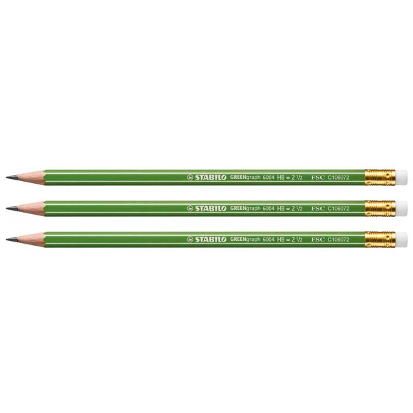Lot de 3 Crayons Graphite 100  FSC bout gomme HB STABILO