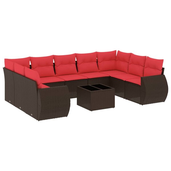 vidaXL Salon de jardin 10 Pièces avec coussins marron résine tressée