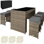 Tectake salon de jardin ibiza 6 places avec 2 sets de housses + housse de protection - marron naturel