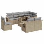 vidaXL Salon de jardin avec coussins 9 Pièces beige résine tressée