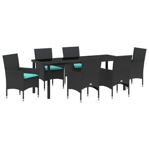 vidaXL Ensemble table et chaises avec coussin 7 Pièces Noir Rotin PE