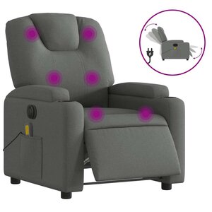 vidaXL Fauteuil inclinable de massage électrique gris foncé tissu
