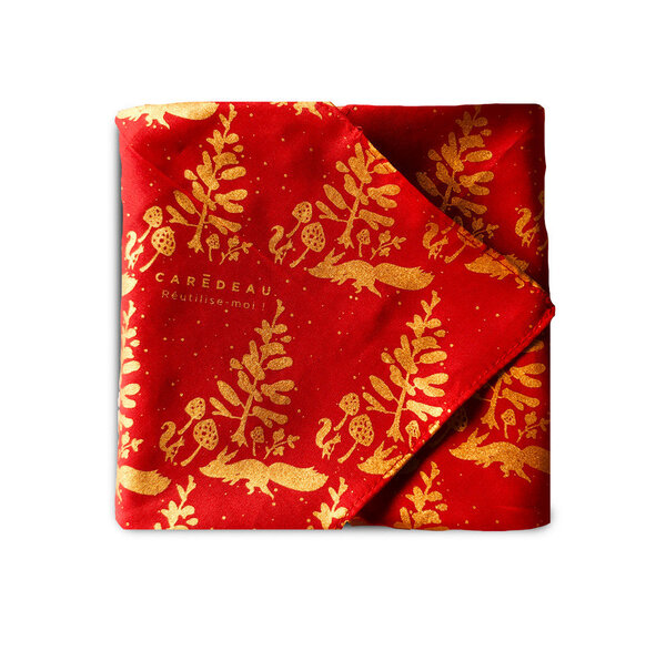 Matte 100  Cotton Collection Monochrome : Le renard et l'écurueil - rouge Coquelicot (Taille S) 35x35 cm