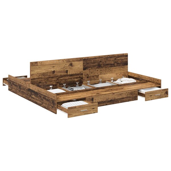 vidaXL Cadre de lit avec rangement Bois Ancien 200 x 200 cm
