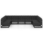 vidaXL Salon de jardin 9 Pièces avec coussins noir bois de pin massif