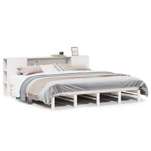vidaXL Lit bibliothèque sans matelas blanc 200x200 cm bois massif