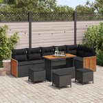 vidaXL Ensemble de canapé de jardin avec coussin 12 Pièces Noir polyrotin