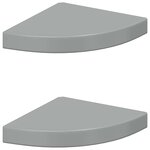 vidaXL Étagères d'angle flottantes 2Pièces gris brillant 25x25x3 8cm MDF