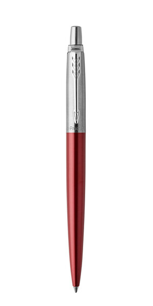 PARKER Jotter stylo bille, rouge Kensington, attributs chromés, recharge encre gel noire, pointe moyenne (0,7 mm)