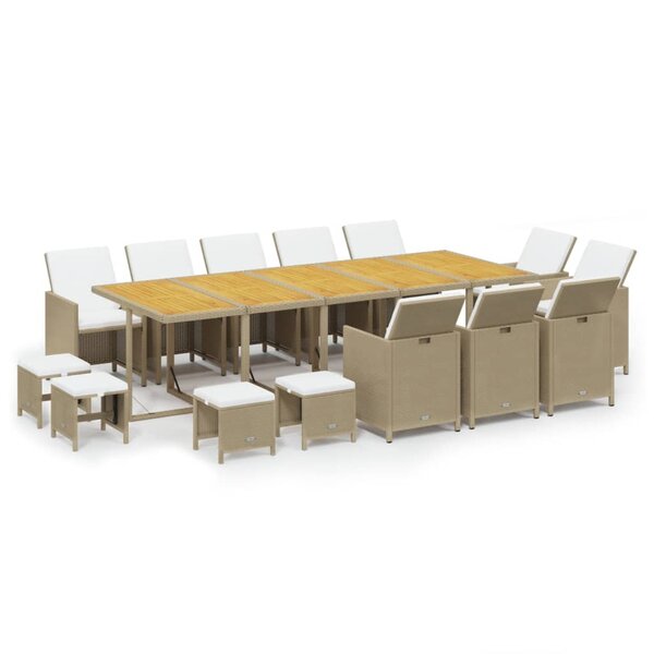 vidaXL Ensemble à dîner de jardin coussins 15 Pièces Résine tressée Beige