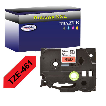 Ruban d'étiquettes laminées générique Brother Tze-461 pour étiqueteuses P-touch - Texte noir sur fond rouge- T3AZUR